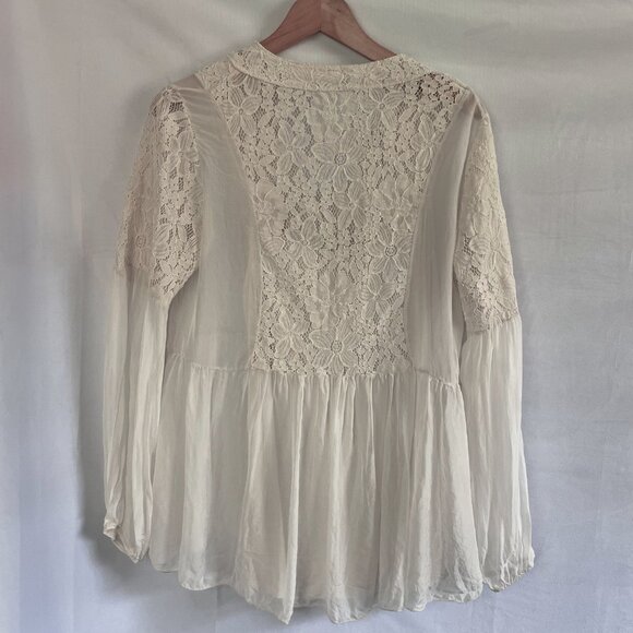 100% Italian Silk Italian Lace Blouse Romantic Wedding Top Made in Italy Small - Picture 2 of 12